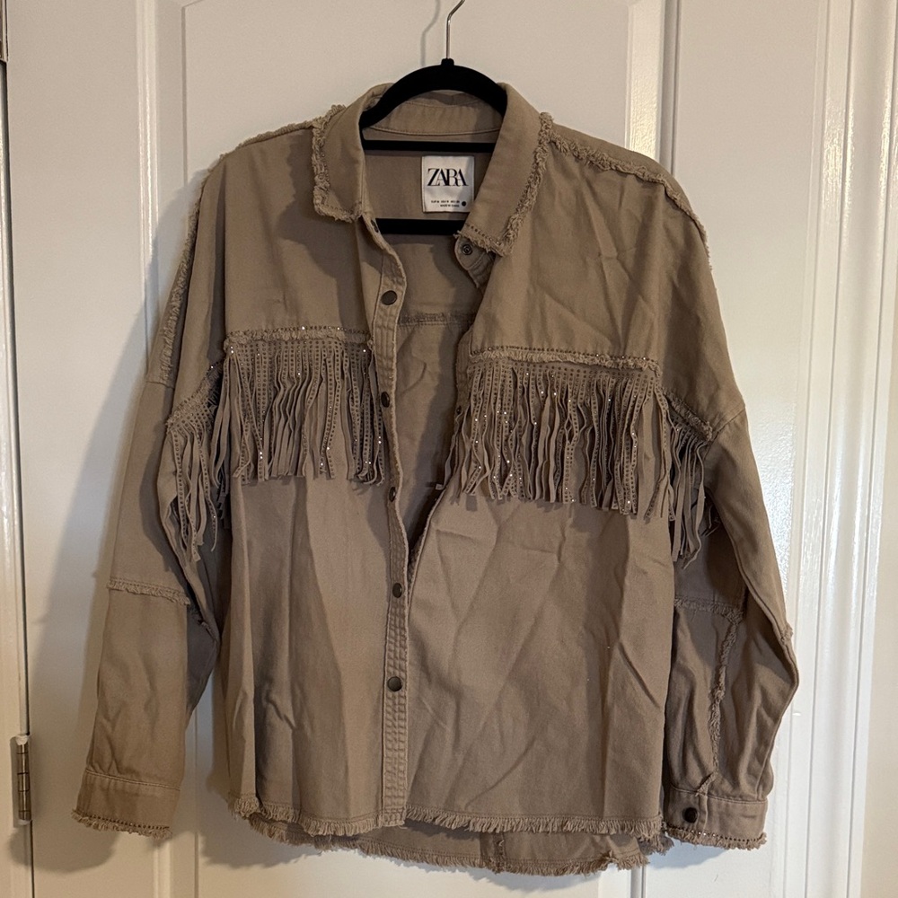 Zara Beige Fringe Utility Jacket